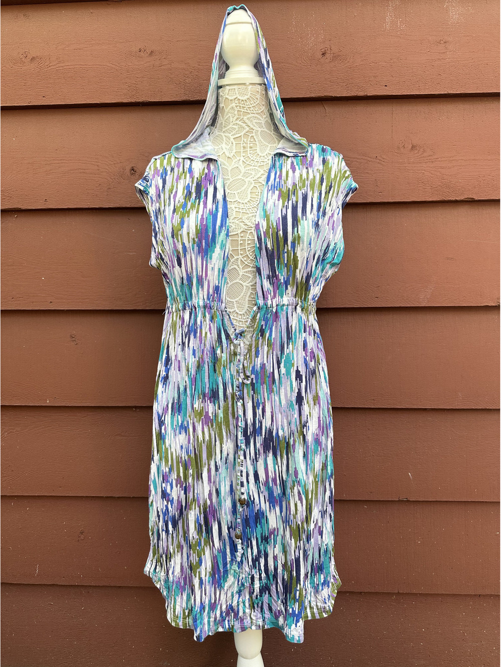 Nicole Miller New York Sleeveless Hooded Dress Bohemian Summer Y2K Festival